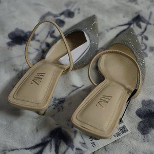 Zara - Tan & Clear Shimmery Kitten Heels